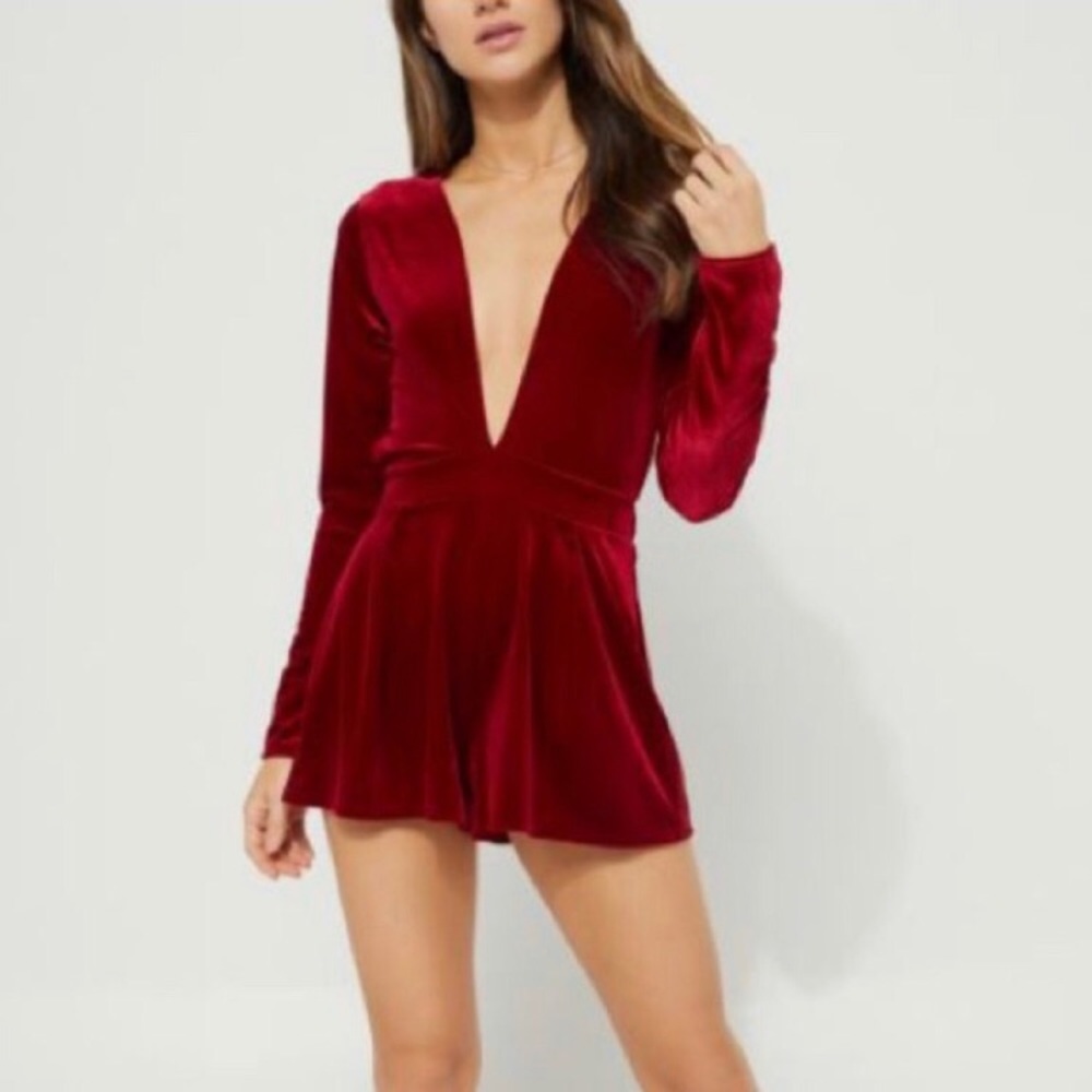 Red Velvet Deep V Romper